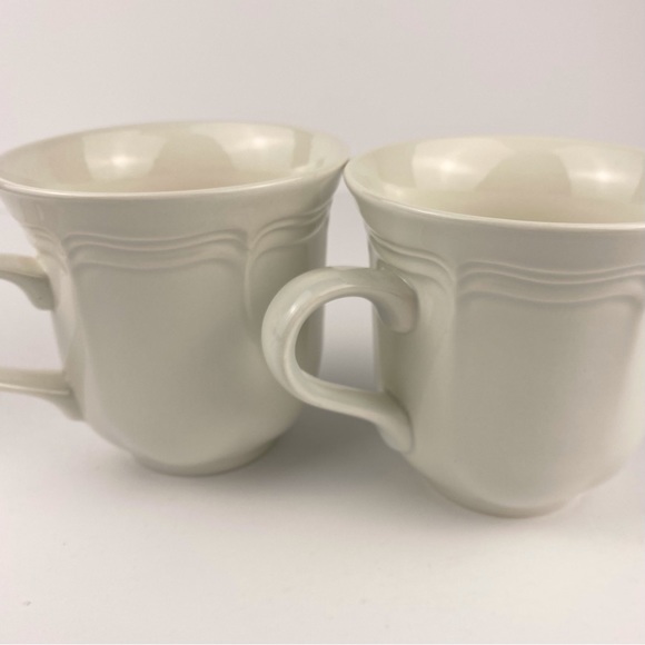 Mikasa French Countryside flat cups, set of two, vintage white china tea mugs - Picture 2 of 6